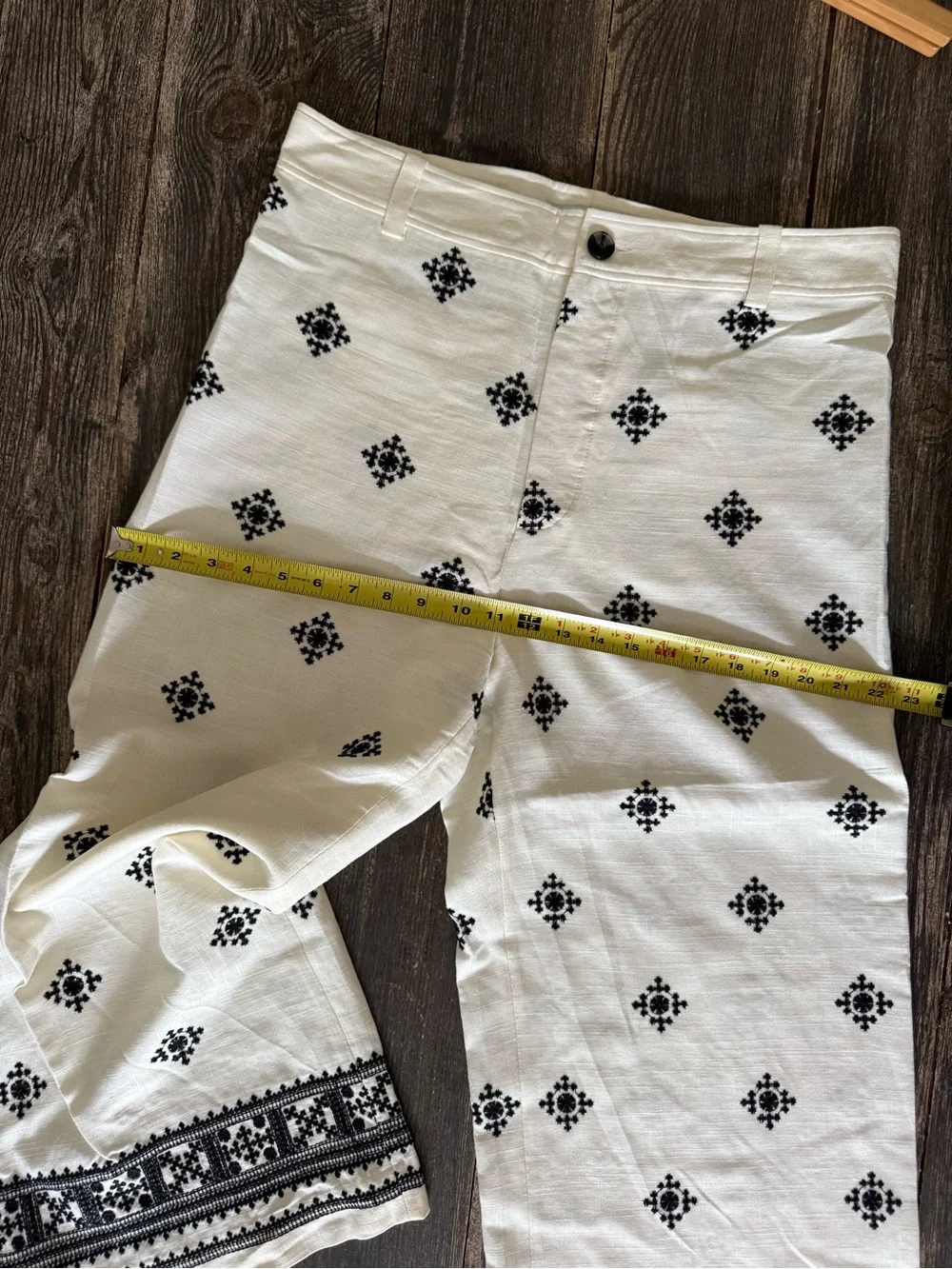 Zara • High-Waist Geometric Print Linen-Blend Cropped Wide-Leg Pants XL